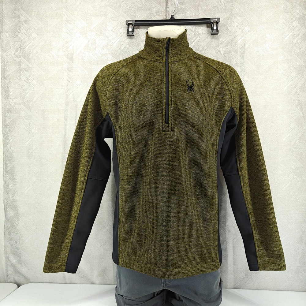 Spyder Core Jacket Mens Large Olive Green Black 1/4 Zip Fleece Pullover Ski